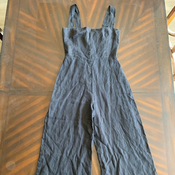 Reformation Black Linen Lunna Jumpsuit Size 6 - Picture 4 of 12